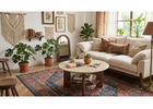 Mid-Century 2-Tier Round Coffee Table with Faux Marble Top & Solid Wood Legs