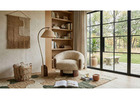 Modern Chenille Swivel Barrel Accent Chair with 180° Auto-Return Wood Base